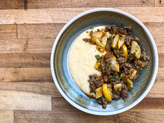 Cheddar Grits with Apples & Sausage
