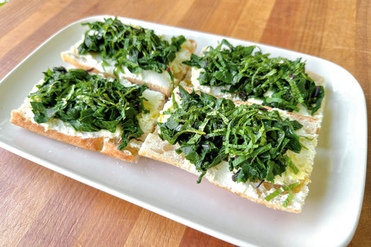 Beet & Kohlrabi Greens Toast with Chèvre