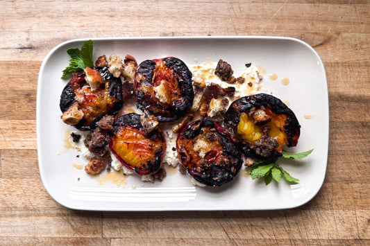 Grilled Nectarines with Caramelized Bread Crumbs