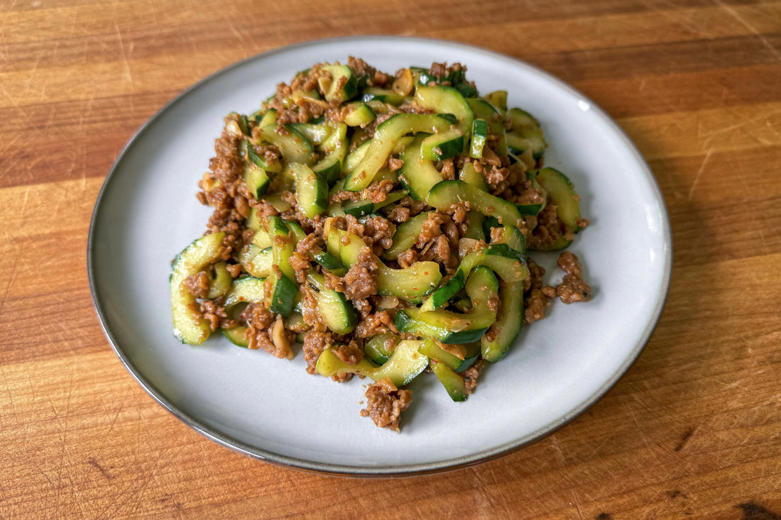 Cucumber and Ground Beef Stir-Fry