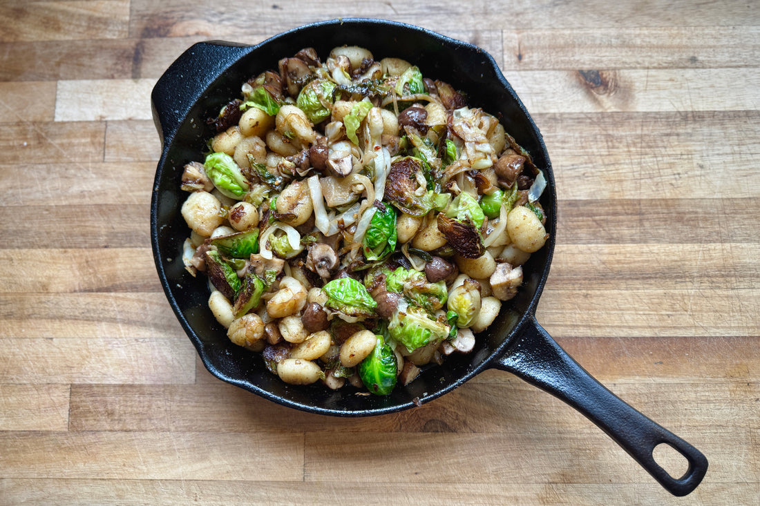 Pan-Fried Gnocchi with Brussels Sprouts and Mushrooms